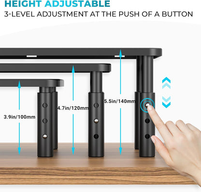 BONTEC Monitor Stand 2 Pack Height Adjustable Metal Riser with Pen Holder, Black, 14.5” x 9.1”, Ergonomic Desktop Stand for Computer, Printer, Laptop, Adjustable Desk Riser with Cable Management