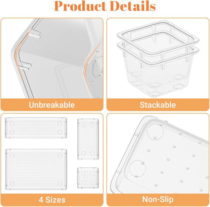 SpaceHacks 15 PCS Clear Plastic Drawer Organizer Set, 4-Size Acrylic Drawer Storage Trays, Storage Bins for Makeup, Gadgets, and Jewelry in Bathroom, Bedroom and Office, Clear Black