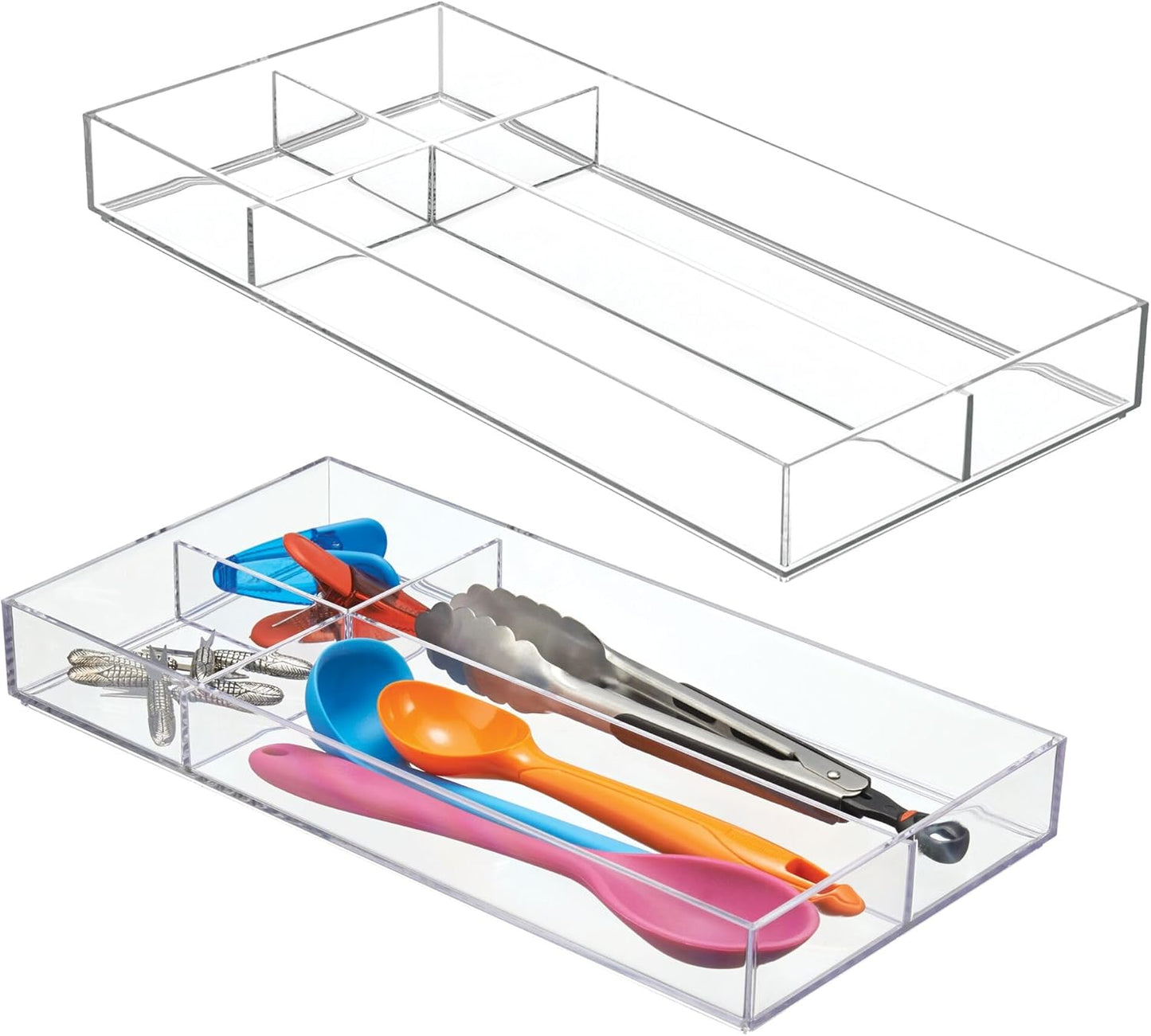 iDesign Clarity Plastic Divided Drawer Organizer, Storage Container for Vanity, Bathroom, Kitchen Drawers, 8" x 16" x 2", Clear,40850