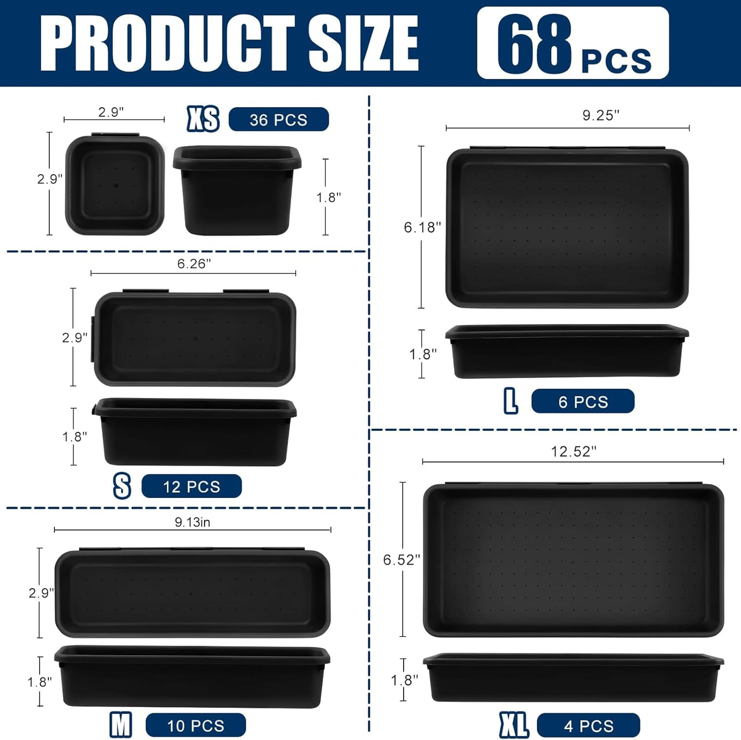 【LARGE SIZE】【68PCS】Tool Box Organizer Tray Divider, 【5 Size】Toolbox Desk Drawer Organizer, Organization and Storage Toolbox for Garage Accessories (68PCS 5Sizes)