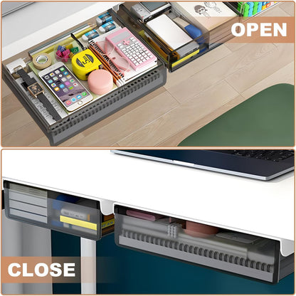 SVNNELP Under Desk Table Drawer Storage Organizer,3 Pack Large & Medium & Small Slide Out Desk Drawers - Hidden Desktop Organizer,Attachable Pencil Storage Tray Under Table(SML)
