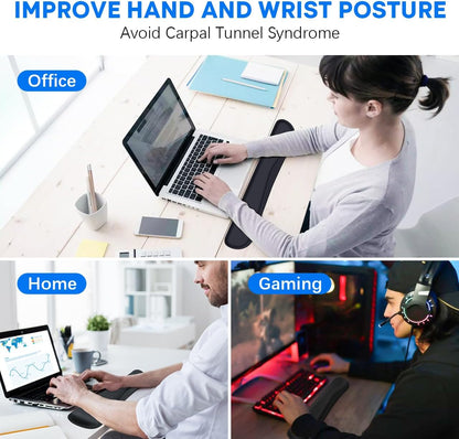 Keyboard Wrist Pad Rest, Keyboard Arm Rest Wrist Support with Memory Foam 2 Pack, Easy Typing and Pain Relief for Computer, Laptop, Office, 17.3 x 3.5 in, Black