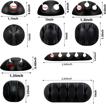 Adhesive Cable Clips Organizer 16 Pack Black Cord Holders for Desk Under Computer, Strong Sticky Wire Management Clips for Home Office TV Car Mouse Nightstand Accessories