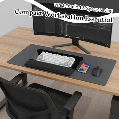 Computer Keyboard Wrist Rest Stand for Desktop Space-Saving Keyboard Riser with Silicone Wrist Rest for Office Desk, Home, School, Easy Typing, 3-Level Height Adjustment, Black