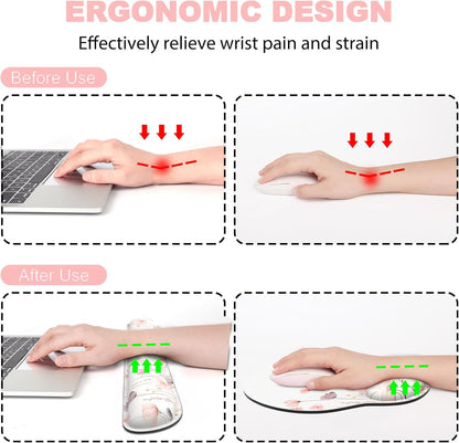 Ergonomic Mouse Pad with Wrist Rest and Keyboard Wrist Rest, Memory Foam Wrist Rest for Computer Keyboard, Easy Typing, Pain Relief, Mouse Pad Wrist Support for Gaming,Office, Laptop, Black Flower
