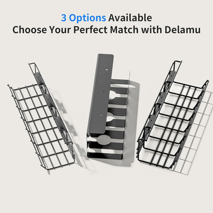 Delamu 2 Pack Metal Under Desk Cable Management Tray, U Channel Cord Organizer Box, Office Under Desk Cord Organizers, Cable Management with Various Accessories, Black, 15.75 Inches
