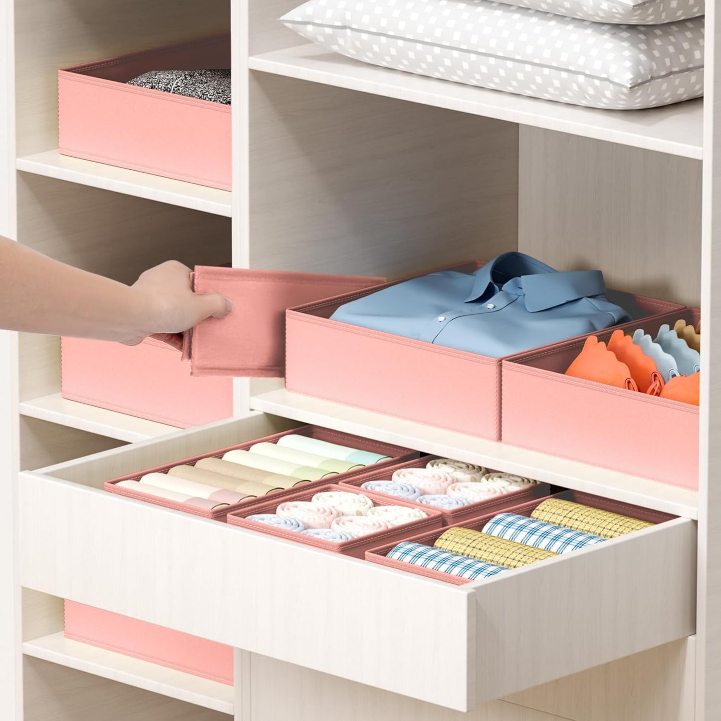 DIMJ Drawer Organizer Clothes - 20 Pack Closet Drawer Organizer Bins for Baby Clothes Storage, Fabric Dresser Organizer for Nursery Bedroom, Foldable Small Drawer Dividers for Underwear Socks