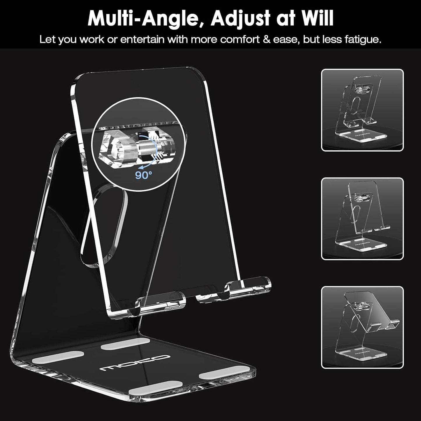 MoKo Acrylic Tablet Stand, Adjustable Angle Phone Stand for Desk, Fit with iPhone 17/17 Air/17 Pro/17 Pro Max, iPhone 16/Pro/Pro Max/Plus, iPhone 15/Pro/Pro Max/Plus, iPhone 14/Pro/Pro Max/Plus, Clear