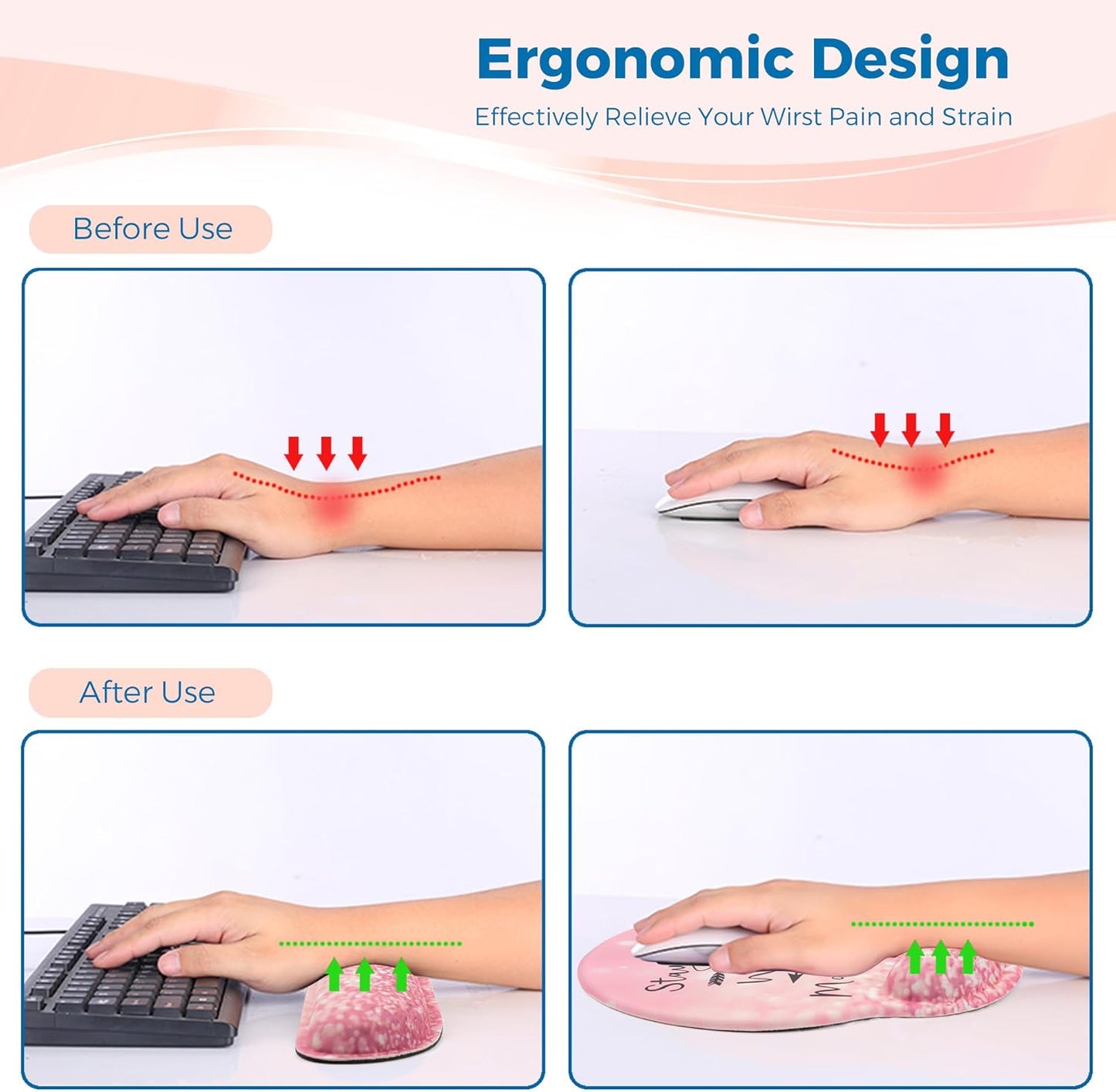 Mouse Pad and Keyboard Wrist Rest Support, with Non-Slip PU Base,Gel Mouse Pad with Coaster,Pain Relief for Gaming, Computer,Office -Beach