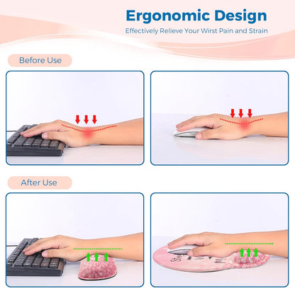 Mouse Pad and Keyboard Wrist Rest Support, with Non-Slip PU Base,Gel Mouse Pad with Coaster,Pain Relief for Gaming, Computer,Office -Beach