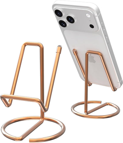 Metal Cell Phone Stand for Desk, Cute One-Piece Phone Holder, Stable Desktop Display Dock for iPhone, iPad, Samsung, Tablets & All Mobile Phones, Gold