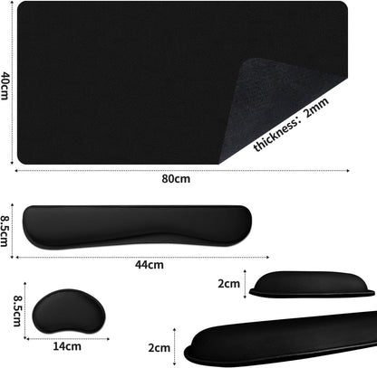 Bloss Leather Desk Pad and Keyboard Wrist Rest, Large Mouse Pad + Keyboard Pad+Mouse Wrist Support, Non-Slip Desk Mat Protector for Office, Home(31.5×15.7 Inches,Beige)