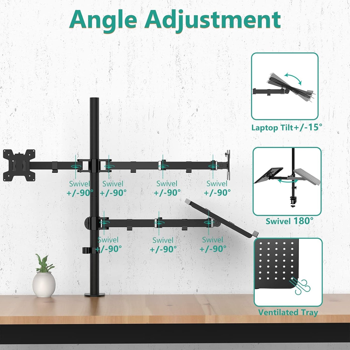 WALI Single Arm Laptop and Monitor Desk Mount for 17" Notebook and Up to 32" Screen, 2-in-1 Adjustable Monitor Arm with Laptop Tray, VESA 75x75 100x100,Holds 22-26.4 lbs, Black (GSMP001NLP)
