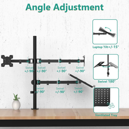 WALI Single Arm Laptop and Monitor Desk Mount for 17" Notebook and Up to 32" Screen, 2-in-1 Adjustable Monitor Arm with Laptop Tray, VESA 75x75 100x100,Holds 22-26.4 lbs, Black (GSMP001NLP)