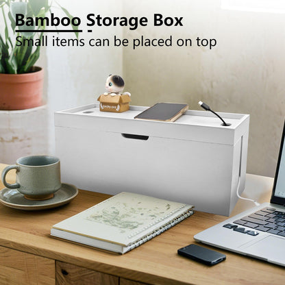 15 inch Bamboo Large Cable Management Box, Cable Box Organizer Cord Box Hider - Power Strip Box Hider Cable Storage Box for Office, TV Wires, Desk Cord Organizer, No Assembley Required, Bamboo (Black)