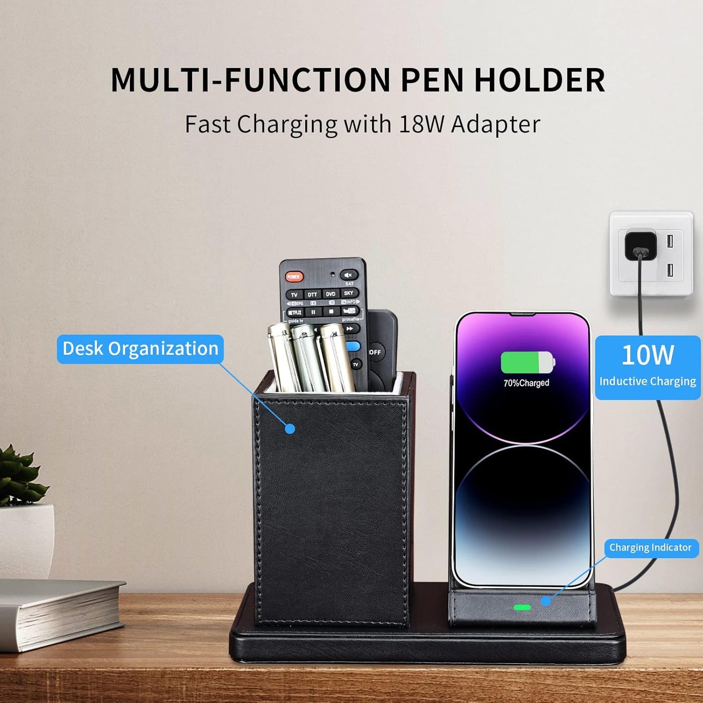 Wireless Charger with Desk Organizer, Wireless Charging Station for iPhone 13/13 Pro Max/13 Pro/12 Series/11/XS Max/XR/X/8Plus/SE 2, Wireless Charging Stand with Leather… (Marble)