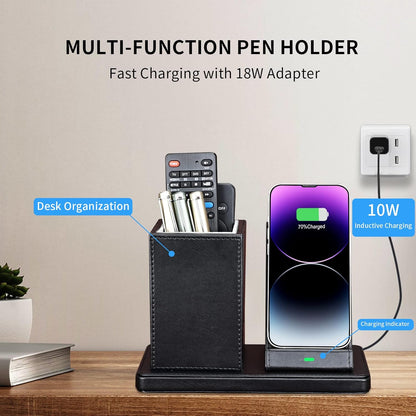 Wireless Charger with Desk Organizer, Wireless Charging Station for iPhone 13/13 Pro Max/13 Pro/12 Series/11/XS Max/XR/X/8Plus/SE 2, Wireless Charging Stand with Leather… (Marble)