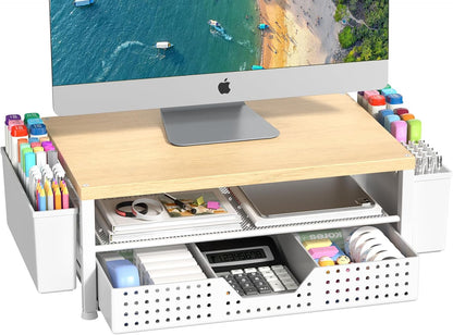 Small Laptop Stand for Desk, Monitor Stand Riser, Office Desk Accessories, Computer Desktop Stand with Drawer for Home, Office, School (Mint Green)
