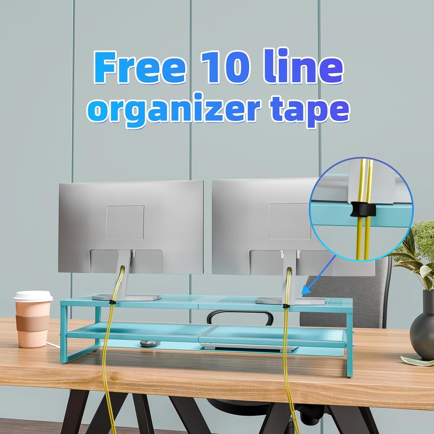Simple Trending 2 Tier Metal Dual Monitor Stand Riser with 32"x10" Mouse Pad, Computer Desk Organizer for 2 Monitors, Laptop, Printer, TV, Black