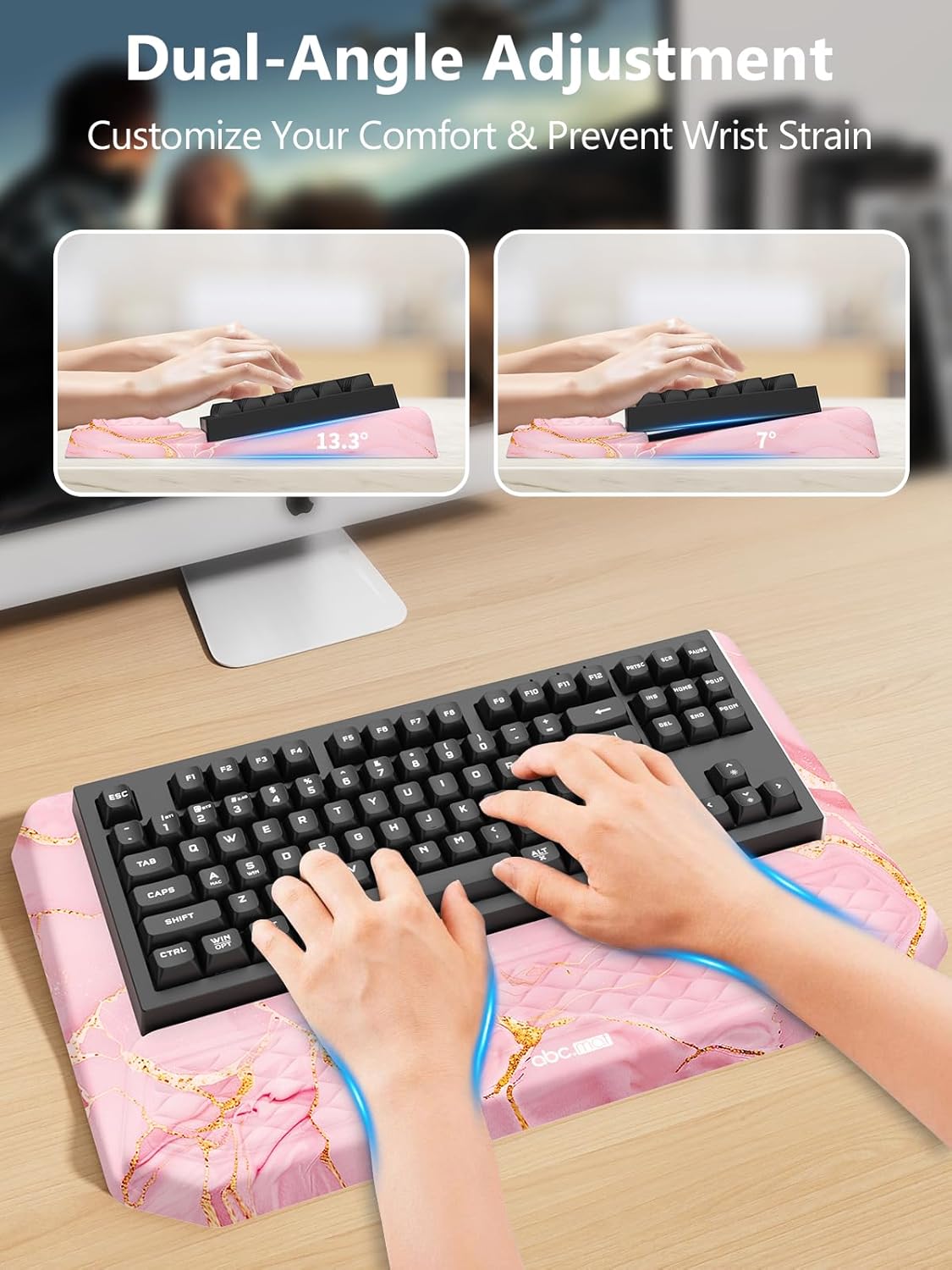 2-in-1 Ergonomic Keyboard Stand with Wrist Rest, Comfy Keyboard Riser Holder with Massage Design, Black