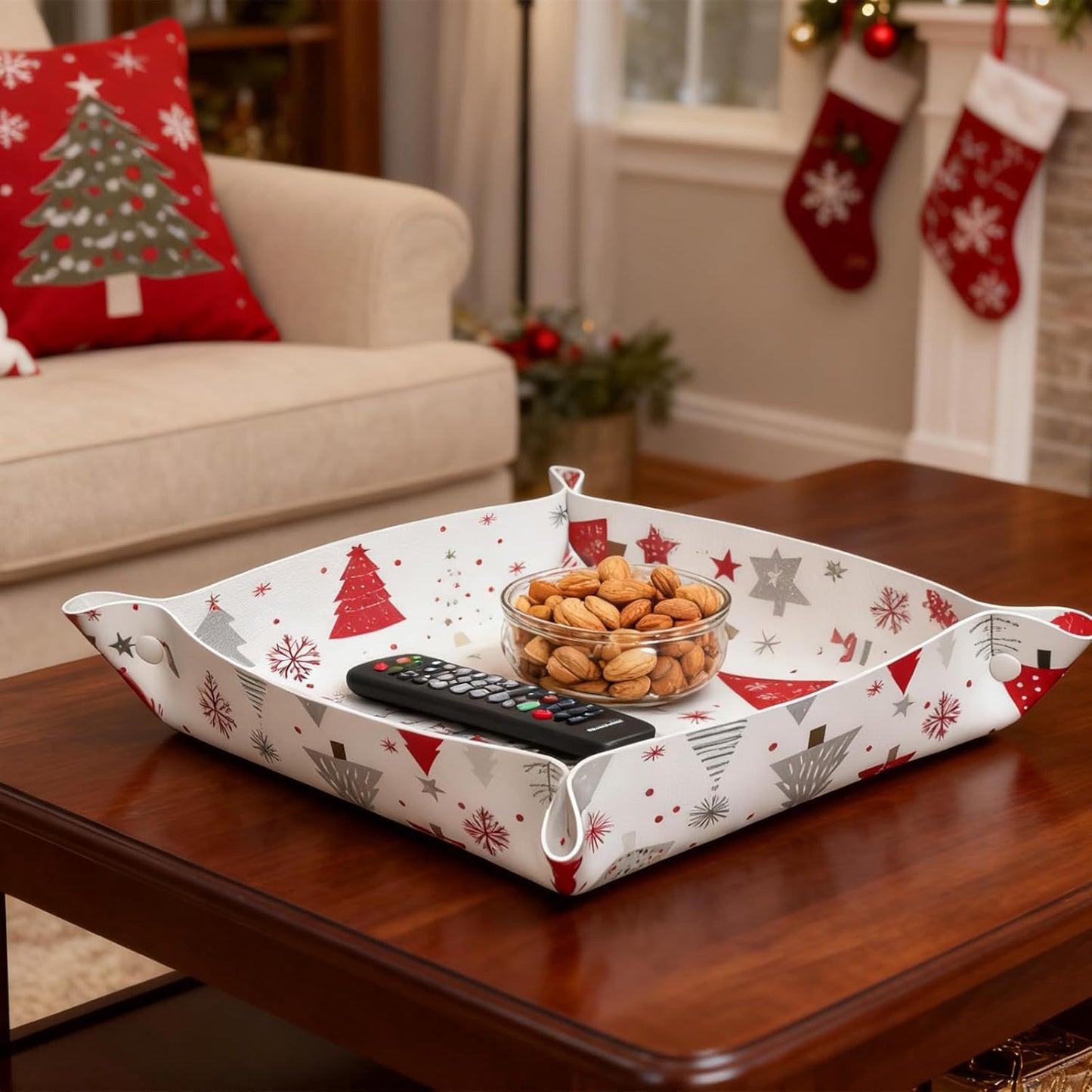 Tray Leather Valet Tray Forest Tree Reindeer Catchall Trays Key Organizer Night Stand Organizer Bedside Vanity Trays Decor for Entryway Table