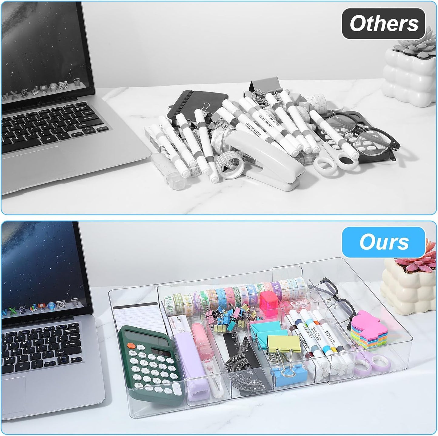 Expandable Acrylic Drawer Organizer, Clear Desk Drawer Organizers Tray with 8 Adjustable Compartments Multifunctional Desk Accessories for Vanity, Office, Kitchen, Bathroom