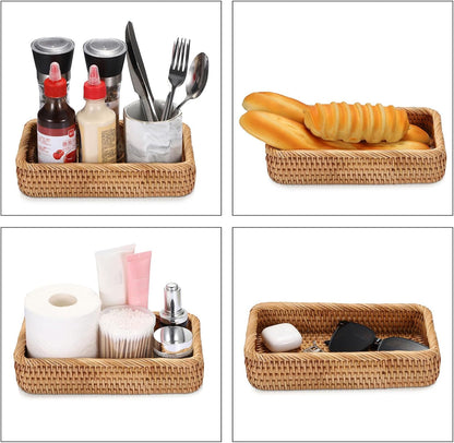Hipiwe Key Basket Tray for Entryway Table Rattan Serving Tray Handwoven Wicker Baskets Vanity Trays Square Decorative Fruit Trays for Kitchen Counter Bedside Living Room Bathroom, 8.1"