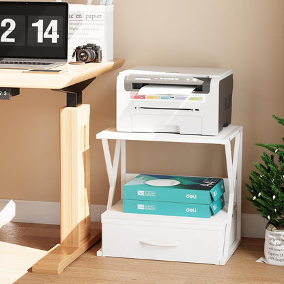aboxoo Printer Stand for Desk with Storage Drawer, 2 Tier Desktop Or UnderDesk Shelf, Multi-Purpose Desk Organizer for Home Office, fit Fax Machine/3D Printer/Scanner, Rustic Brown