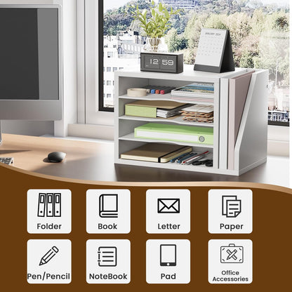 Creso hom Mail Sorter, File Organizer Desktop, Wood Desk Organizer with 3 Adjustable Shelves, Mail Holder for Office, Home, Letter Sorter File Holders for Envelopes, Supplies Magazines, Rustic Brown