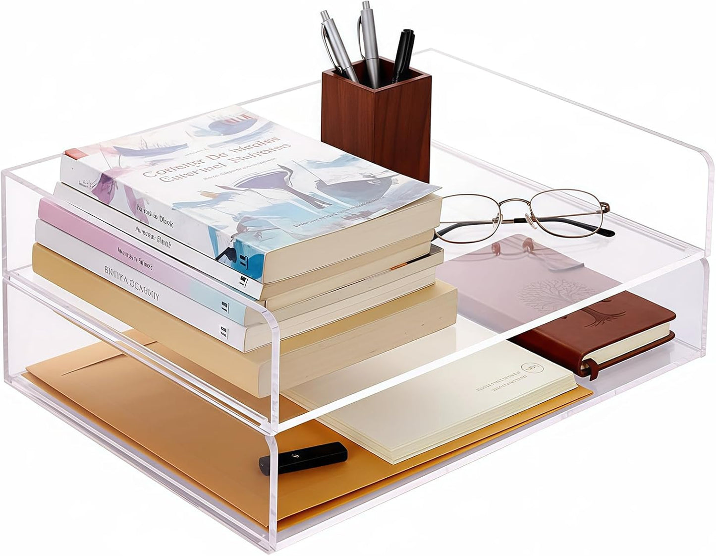 2 Pcs Stackable Paper Letter Tray, A4 Size Acrylic Desk Organizer, Clear File & Document Tray, Open Front Design, 12.4 x 8.7 x 2.7 in for Office Storage