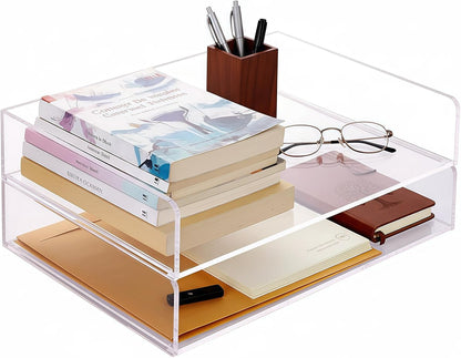 2 Pcs Stackable Paper Letter Tray, A4 Size Acrylic Desk Organizer, Clear File & Document Tray, Open Front Design, 12.4 x 8.7 x 2.7 in for Office Storage