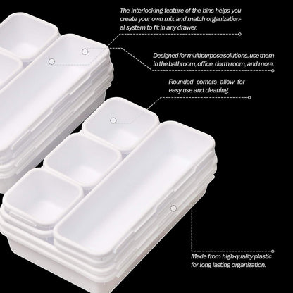 TENABORT 42 Pack Interlocking Desk Drawer Organizer Tray Dividers Plastic Shallow Narrow Drawers Organizers Separators Storage Bins Container for Kitchen Bathroom Makeup Office Vanity Dresser