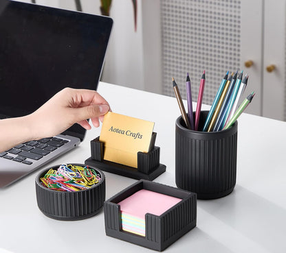 Aotea Crafts - Concrete Modern Industrial Pen Holder for Desk - Aesthetic Minimalist Charcoal Black Pencil Holder for Desk- Handcrafted Cement Fluted Pen Cup Organizer - Sealed & Durable