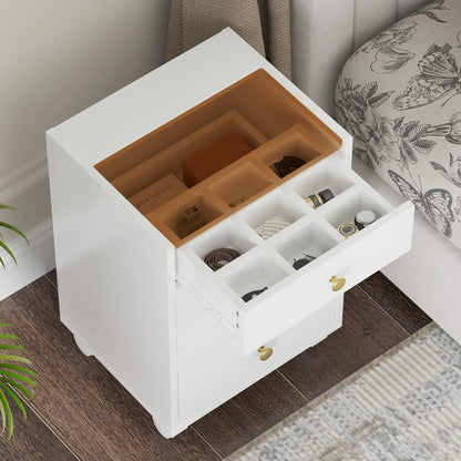 JanlyHome Under Desk Storage, 4 Drawer Small File Cabinet, Chest of Drawer with Glass Top, Mobile Printer Stand with Lockable Wheels for Home Office Study, White