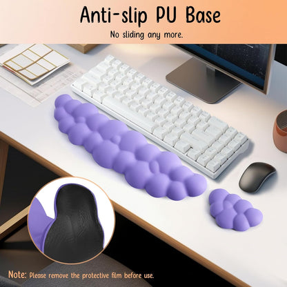 Keyboard Wrist Rest Mouse Wrist Support Set, Cloud Keybroad Wrist Rest Pad with Non-Slip PU Base, Memory Foam Wrist Rest for Pain Relief Computer Laptop Gaming Home Office, White