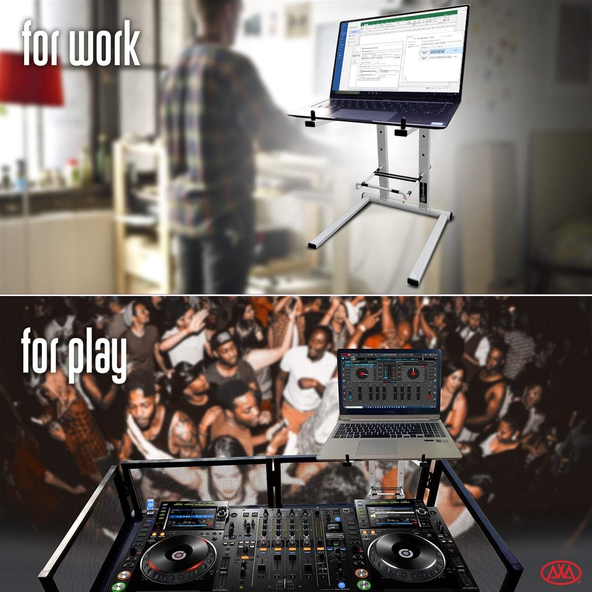 AXA AXCESSABLES DJ Laptop Stand with Travel Bag | Portable Foldable Aluminum Laptop Stand for Laptops up to 15 inches and 20lbs | No Assembly Required, Includes Carrying Bag