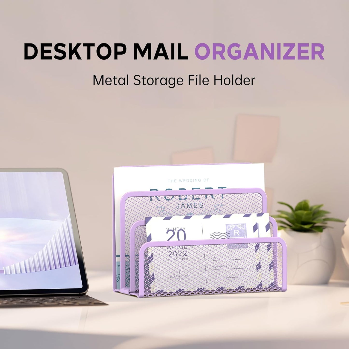 SUPEASY Mail Organizer for Desk, Mesh Metal Mail Holder Countertop with 3-Slot, Letter Sorter File Holder, Office Envelope Organizer for Mails (Black)