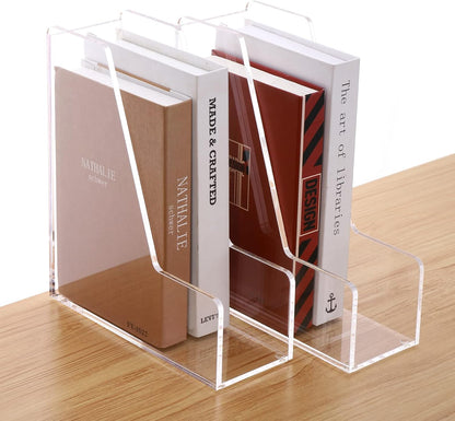 SANRUI Acrylic File Organizer, Clear Magazine File Holder Desk Organizer for Office Organization and Storage with 5 Vertical Compartments, Desktop Bookshelf for Home Office Organization
