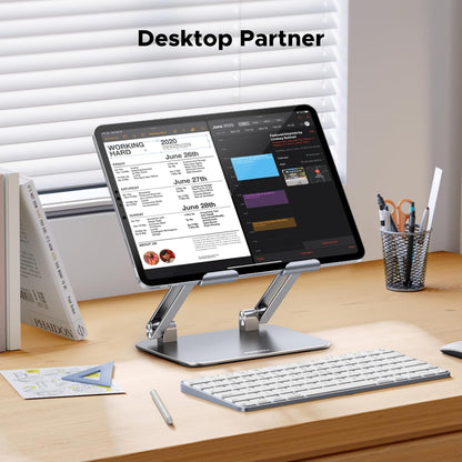 UGREEN Tablet Stand Holder for Desk Dual Rod Support Aluminum Tablet Holder Adjustable Multi-Angle Home Office Accessories Compatible with iPad Pro 13 12 11 10.5 Air Mini 5 4 3 2 Phone E-Reader Silver