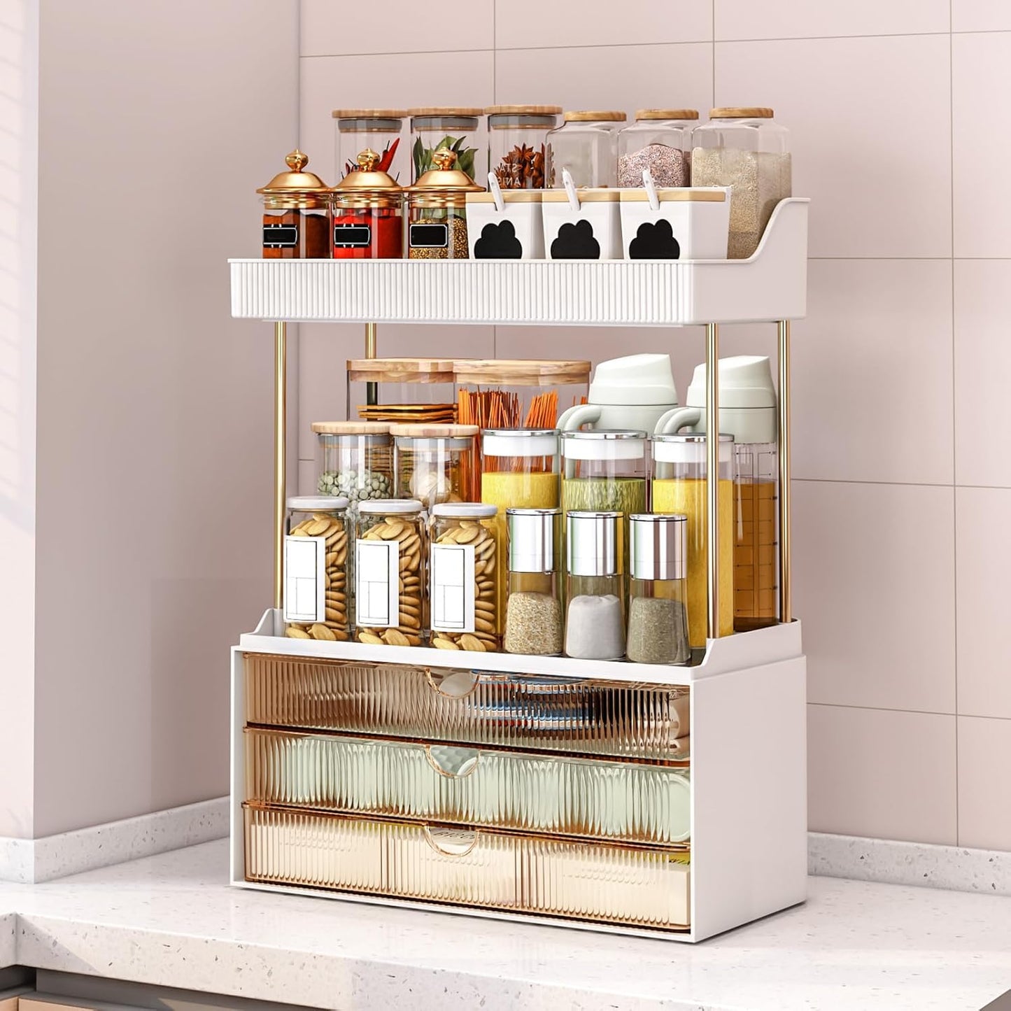 caktraie 12.2" W Makeup Organizer Drawers - 5 Tiers Bathroom Counter Organizer, Cosmetic Storage Drawer for Dresser Countertop and Bathroom Vanity for Large Skincare, Perfume, Clear