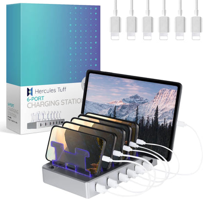 Charging Station for Multiple Devices – 6-Port USB Charging Dock for Apple & Android – Fast Multi-Charger Organizer for Phones, Tablets & More – Universal Desktop Charging Hub with Smart IC Tech