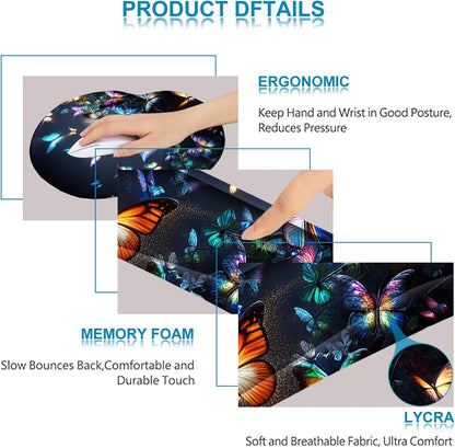 ArtSo Upgraded Wrist Rest Support for Mouse Pad & Keyboard, Ergonomic Gel Mousepad Non-Slip Rubber Base Home,Office Pain Relief, Easy Typing Cushion Neoprene, Soft Memory Foam, Purple Heart Butterfly