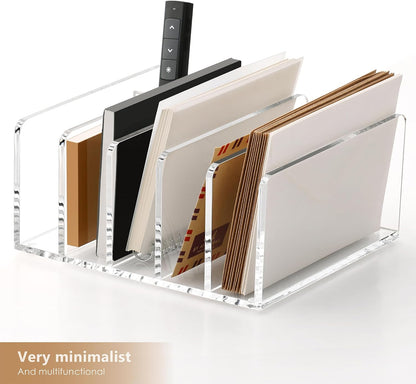 SANRUI Acrylic Mail Sorter Desktop Organizer Holder, 2 Compartments Clear Small File Script Letter Office Document Storage for Desk Bill Filling Envelope Holder Office, Home, School Desk Organization