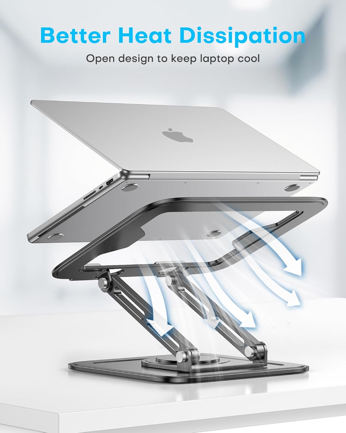LOXP Adjustable Laptop Stand, Computer Stand with 360 Rotating Base, Ergonomic Laptop Riser Mount for Desk Foldable Protable Computer Desk Fits with MacBook Pro Air (10-16") - Black