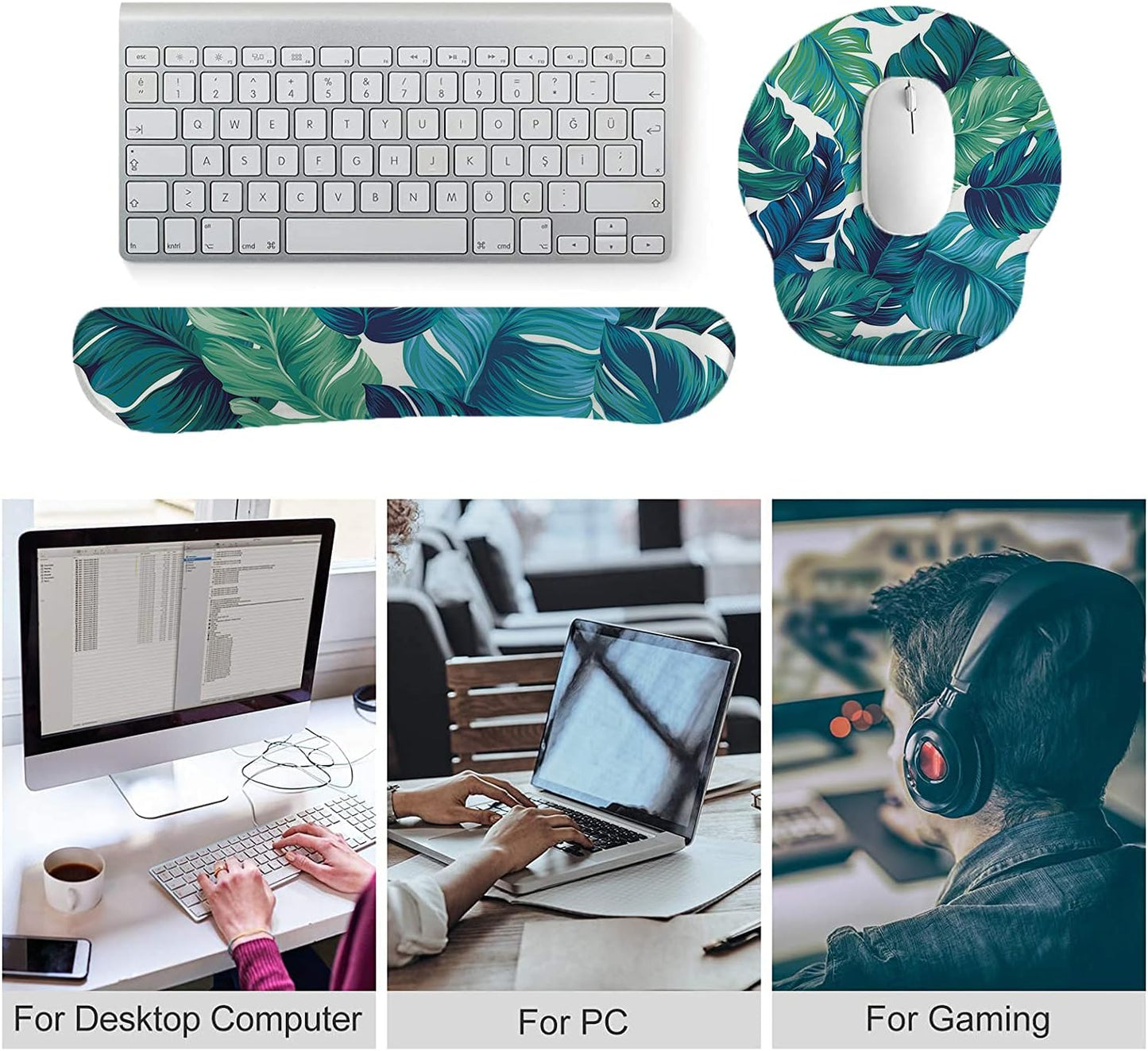 LATEEFAH Mouse Pad with Wrist Rest, 3-in-1 Gaming Mouse Pad, Keyboard Wrist Rest, Ergonomic Memory Foam Mousepad with Wrist Support for Computer Keyboard