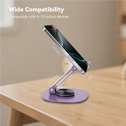 360° Rotating Metal Phone Stand - Adjustable Mobile Kickstand for All Smartphones, Compatible with iPhone, Samsung & More - Ideal for Desk, (Silver Gray)