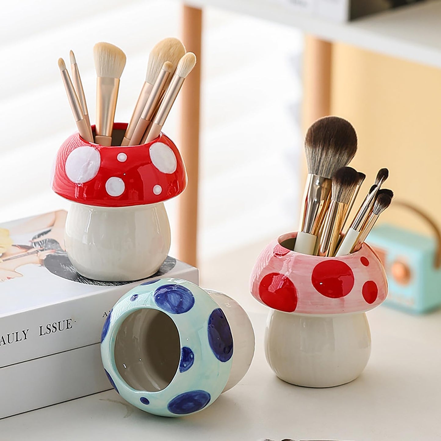 Generic Ceramic Mushroom Pencil Holder, Pink