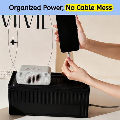 Cable Box - [142Pcs] Cable Management Kit, Medium Cord Hider Box to Conceal Power Strip Holder on Desk or Floor, Under Desk Cable Management Kit Cable Organizer Box, TV Cord Organizer Box, Black