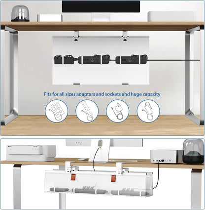 Zilink No Drill Under Desk Cable Management Tray 30" Cord Organizer for Table Clamp/Screw Mount Desk Cable Management Sturdy Waterproof Fabric Cord Hiders for Office, Home