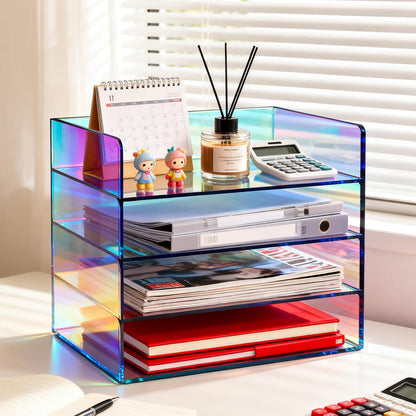 Gelite Acrylic File Organizer for Desk 4 Tiered Stackable Letter Tray Office Paper Storage Desktop Document Sorter, Neon Pink
